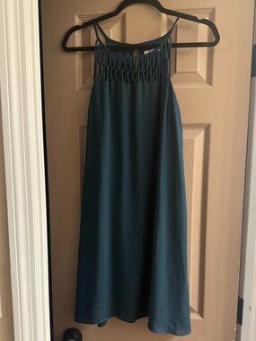 Maurices Teal A-Line Midi Dress with Woven Yoke